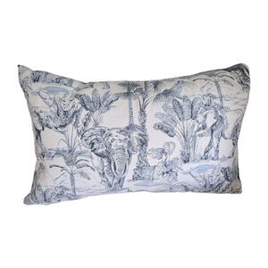 Caldeira Tapestry Navy Blue Jungle Lumbar Pillow 23"x 14.5"  Feather Fill UK New